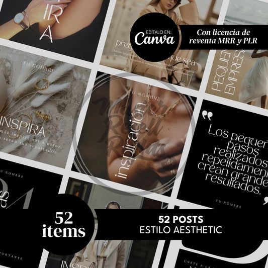 52 POSTS PARA REDES SOCIALES ESTILO AESTHETICS CON MRR y PLR